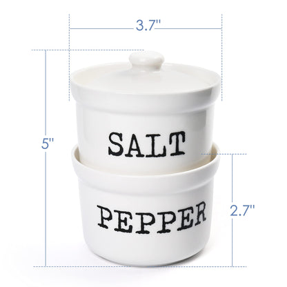 LotFancy 2 In 1 Salt and Pepper Bowls, 9 Oz Salt Pepper Holder with Lids, White Ceramic Container