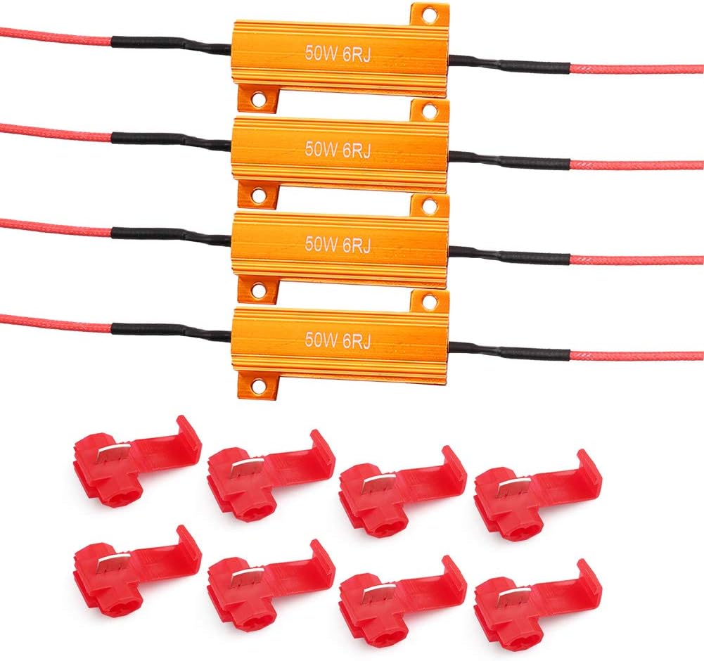 LotFancy Load Resistors 50W 6ohm, 4 Pack, Fix LED Bulb Fast Hyper Flash, Turn Signal Blink Error Code, LED License Plate Lights