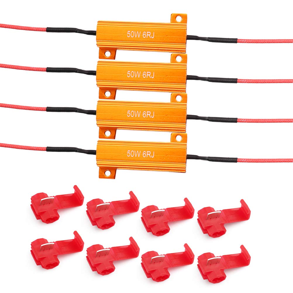 LotFancy Load Resistors 50W 6ohm, 4 Pack, Fix LED Bulb Fast Hyper Flash, Turn Signal Blink Error Code, LED License Plate Lights