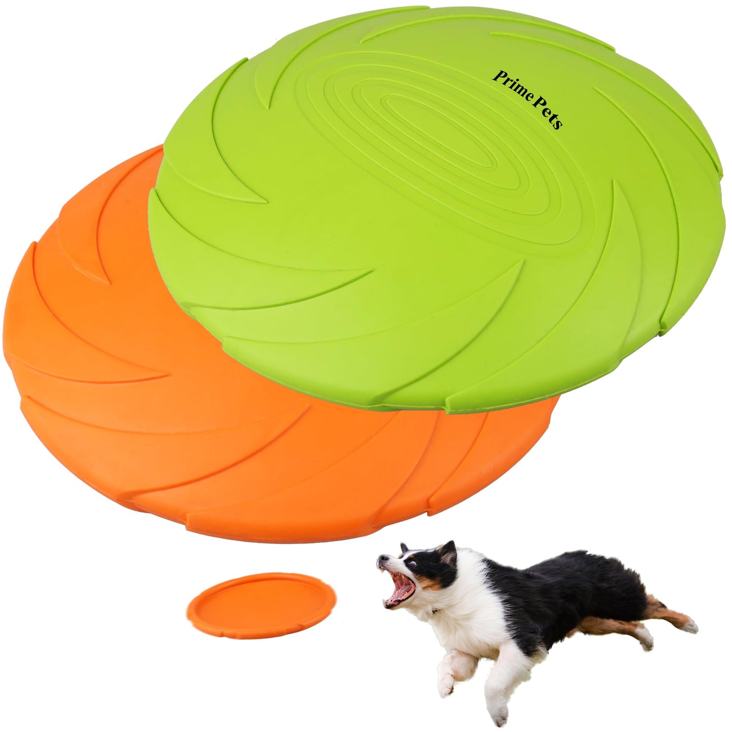 Prime Pets Dog Frisbees, 2 Pack, 7 Inch Dog Flying Disc, Durable Dog Toys, Nature Rubber Floating Flying Saucer for Water Pool Beach, Orange and Green