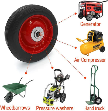 LotFancy 2 Pack 6” x 1.5” Flat Free Hand Truck Wheels, 6 inch Solid Wheels for Dolly Lawnmower, 1/2 in Bore Hole, Max 132 lbs Load Capacity