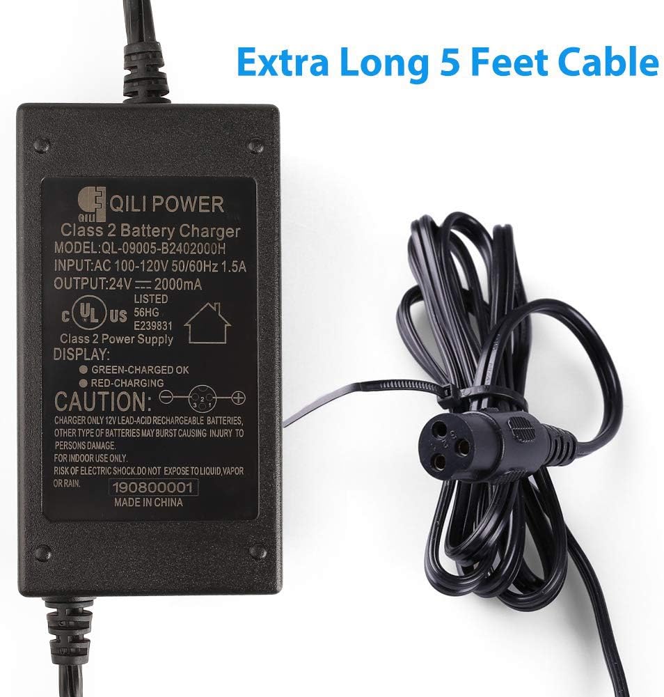 LotFancy 24V 2A Scooter Battery Charger for Razor MX350 Dirt Bike, E300, E200, E100, E125, E150, PR200, E175, E500, CC2420, Pocket Mod, UL Listed, Fast Charge