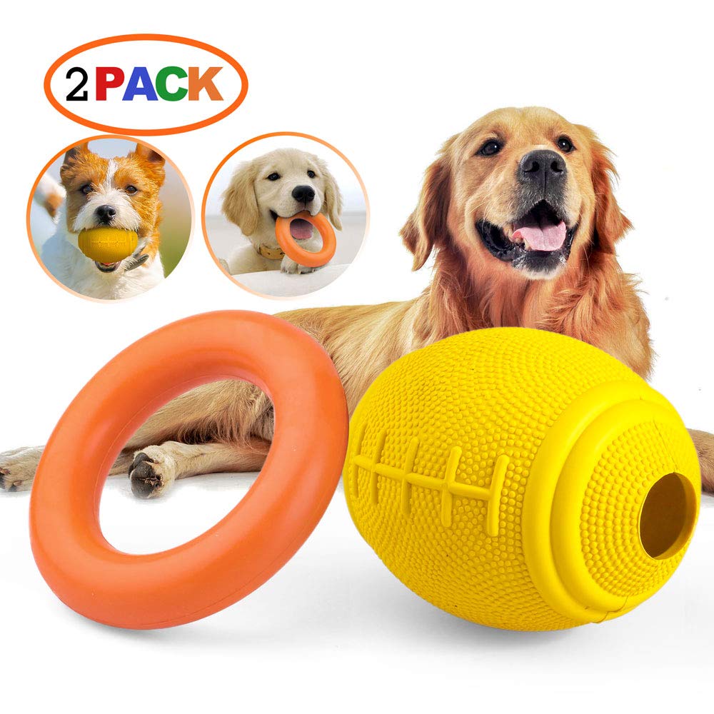 2PCS Durable Dog Toys, Dog Chew Toys for Aggressive Chewers, Indestructible Tough Dog Ball Toy and Non-Toxic Rubber Ring, Natural Rubber Pet Teeth Cleaning Toys for Small Medium Dog Playing Throwing