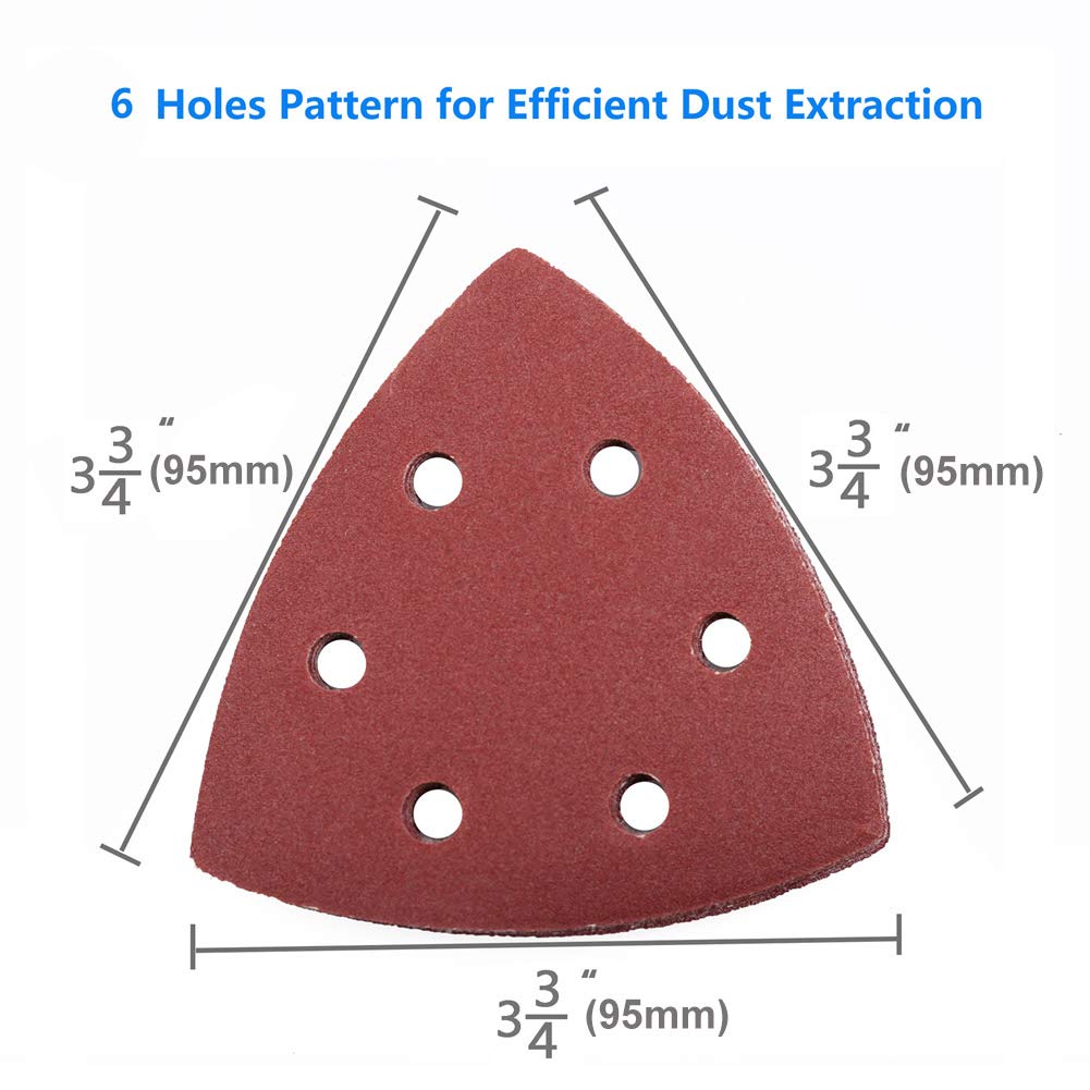 LotFancy Sanding Pad for Oscillating Multitool, Detail Sander Sandpaper, 40 60 80 120 180 240 Assorted Grit Triangle Sanding Sheets, 3-1/8 Inch (80mm), Hook and Loop