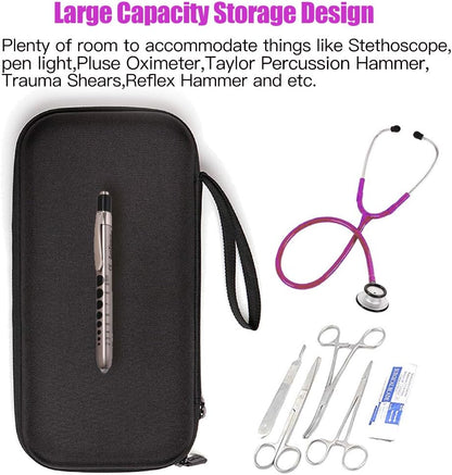 Stethoscope Carrying Case Compatible with 3M Littmann Classic III, Cardiology IV Diagnostic, MDF, ADC, with Handle, Includes Medical LED Penlights & Mesh Pocket for Accessories