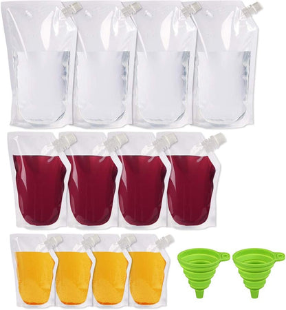 Plastic Liquor Flask Kit 2 Collapsible Silicone Funnels, Concealable And Reusable Runner Alcohol Juice Plastic Liquor Bags