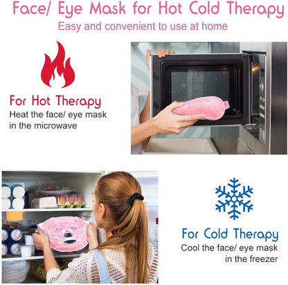 Ice Mask, Gel Eye Face Mask, Hot Cold Therapy for Migraines, Headache, Stress, Sinus Pain, Puffy Eyes, Dark Circles, Skin Care, Soft Fabric, Reusable, Pink