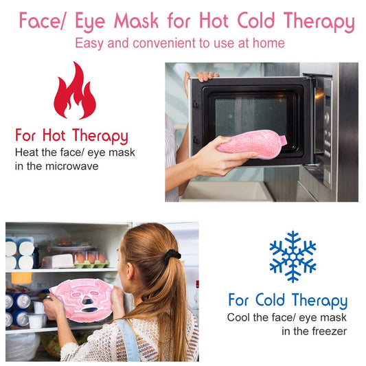 Ice Mask, Gel Eye Face Mask, Hot Cold Therapy for Migraines, Headache, Stress, Sinus Pain, Puffy Eyes, Dark Circles, Skin Care, Soft Fabric, Reusable, Pink