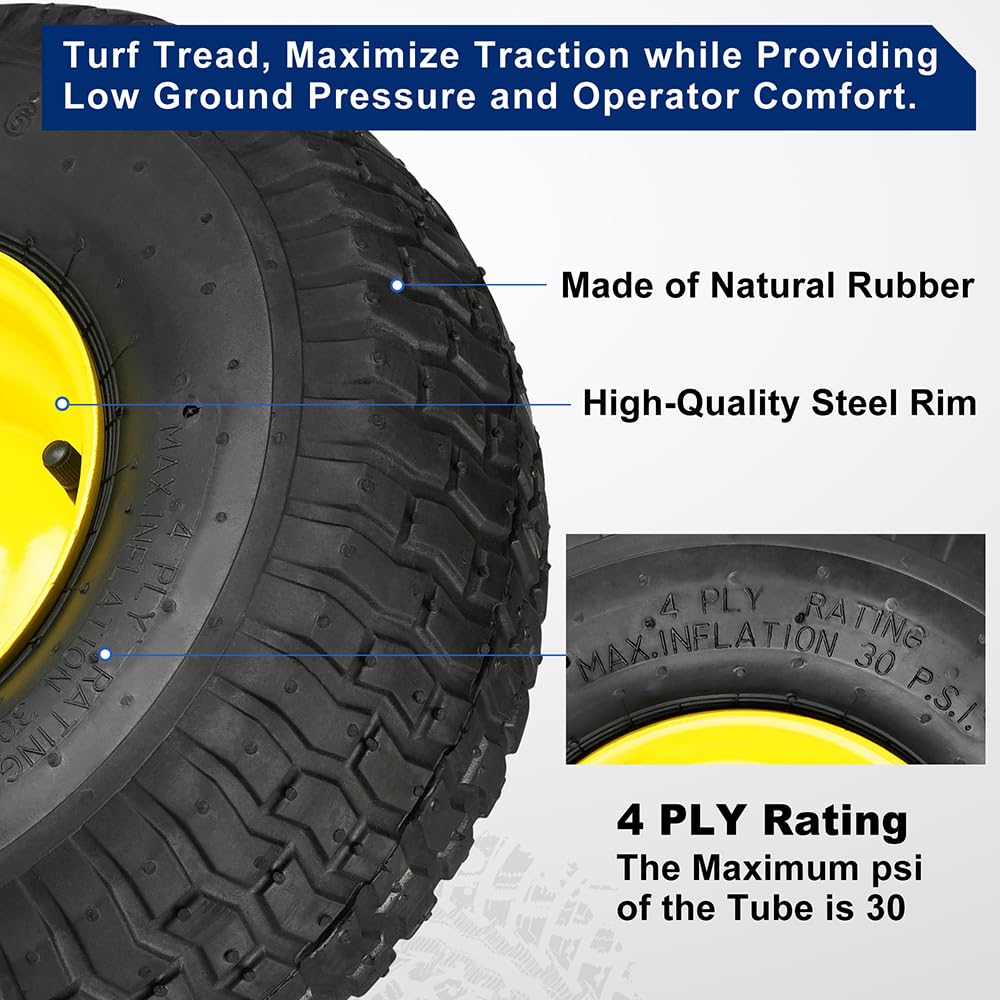 LotFancy 15x6.00-6 Lawn Mower Tires, 15x6-6 Front Tire Replacement for Craftsman/John Deere/Cub Cadet Riding Mowers, 4 Ply Pneumatic, 3" Centered hub, 3/4" Bushing