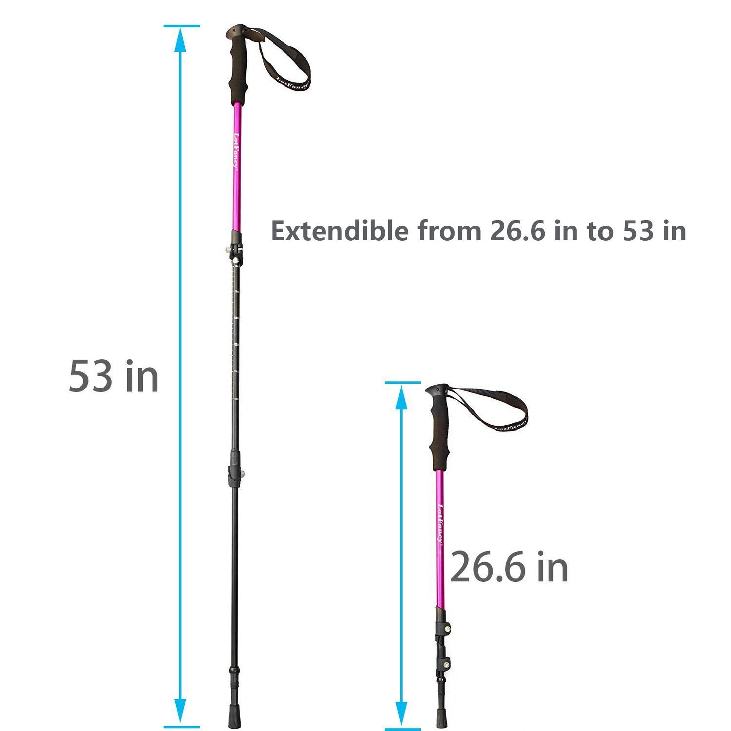 LotFancy Hiking Trekking Poles Ultralight Walking Sticks for Men Women, Tungsten Steel Spike Tip, Extra Rubber Tips Baskets Included (Pack of 2, Purple)