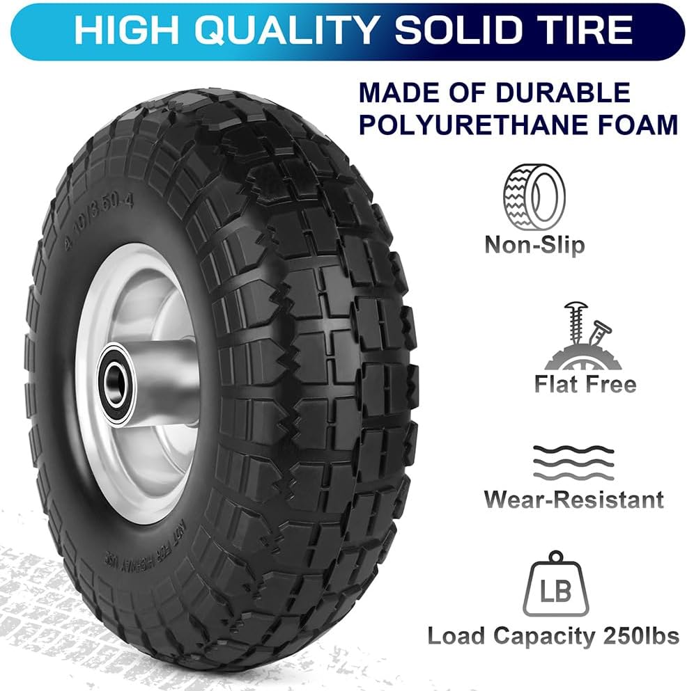 LotFancy 4.10/3.50-4” Tire, 2 Pack 10” Utility Tire for Dolly Hand Truck Garden Carts
