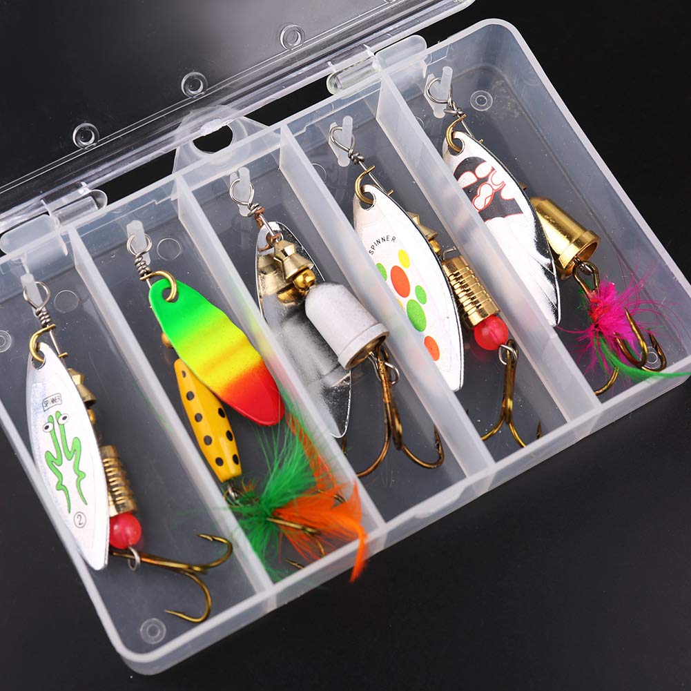 LotFancy Spinnerbaits Fishing Lures with 2 Portable Tackle Boxes - Hard Metal Spinner Baits Kit for Bass Trout Salmon Walleye, Pack of 10