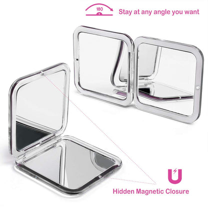 LotFancy 2PCS Magnified Compact Mirror for Purses, 10X 5X Magnifying Makeup Mirror, 3.3inch Small Pocket Mirror, Double-Sided Travel Mirror for Tweezing, Eyeliner Mascara Putting on