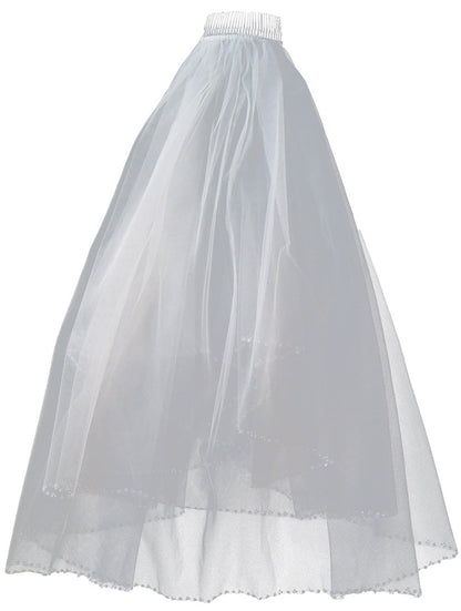 LotFancy 2T 2 Tier Silver Lined Beaded Edge Bridal Wedding Veil, Cut Edge with Hand Sewn Beading (Bugle Beads, Seed Beads and Sequins)