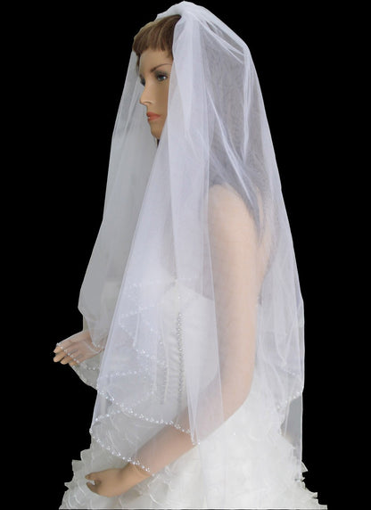 LotFancy 2T 2 Tier Silver Lined Beaded Edge Bridal Wedding Veil, Cut Edge with Hand Sewn Beading (Bugle Beads, Seed Beads and Sequins)