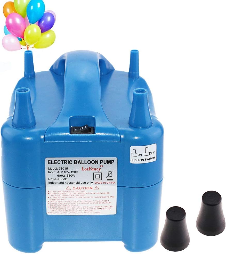 LotFancy 680W High Power Electric Balloon Pump, 110V-120V Balloon Inflator Pump for Party Decoration, Portable, Dual Nozzle Air Balloon Filler Machine, Fast & Efficient