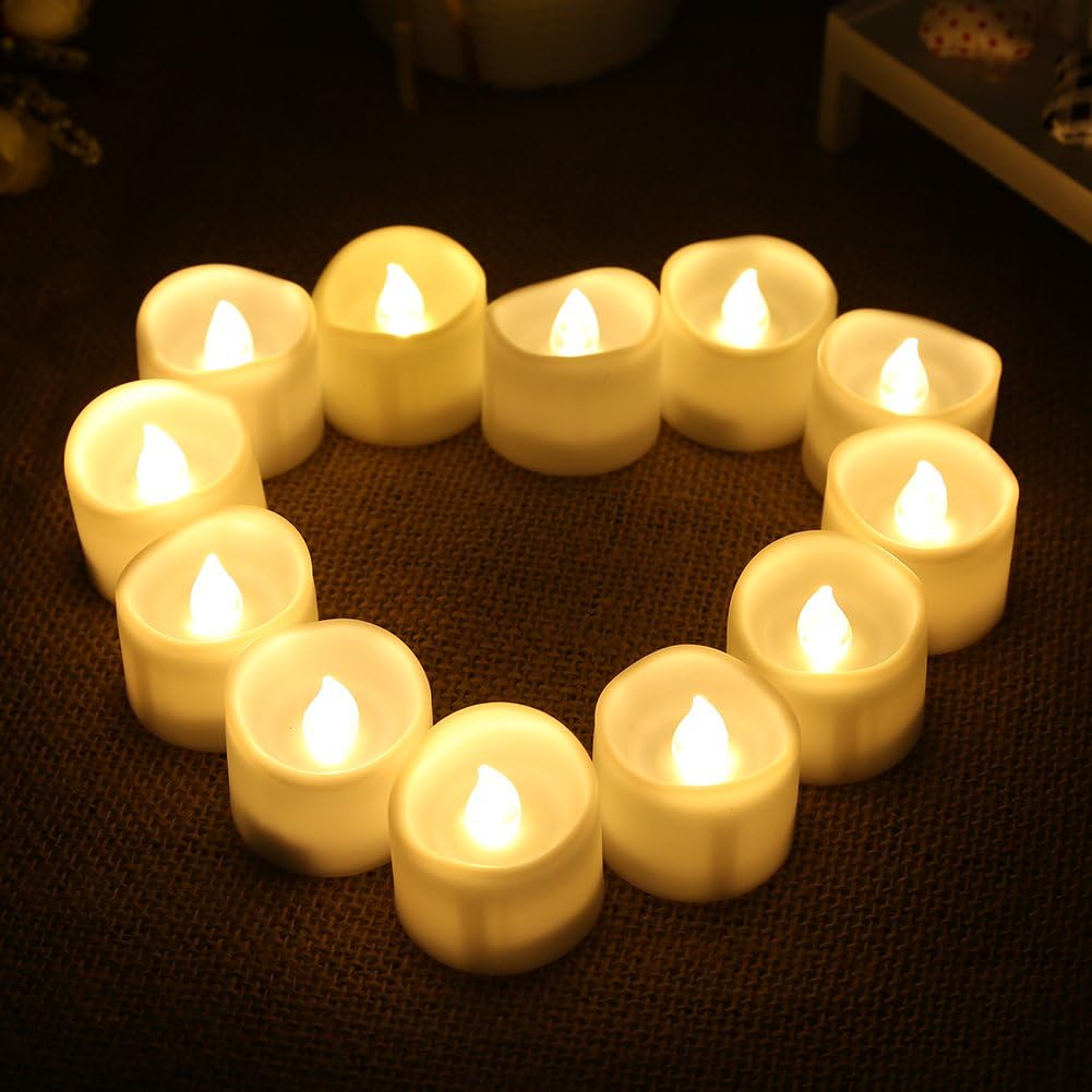 LotFancy Flameless Flickering Candles - Battery Operated Bright LED Tealight Candles Set - Electric Realistic Votive Candles, Warm White, Unscented, Pack of 12