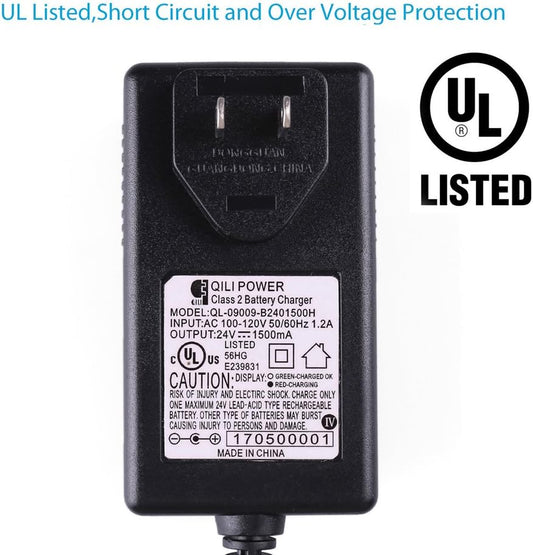 LotFancy 24V 1.5A Electric Scooter Battery Charger for Bladez Ion 150, 350, 450, Elite 250, 350S, EX350, XTR Lite 250, UL Listed, 5.5x2.5 Connector