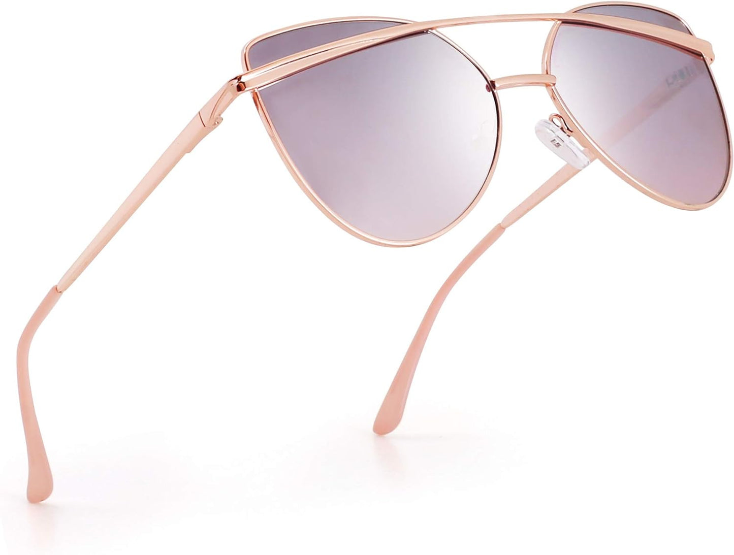 LotFancy Women Sunglasses, with Case, Vintage Cateye Sunglasses for Small Faces, Mirrored Lens, UV Protection