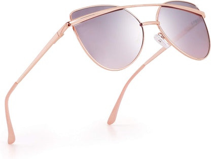 LotFancy Women Sunglasses, with Case, Vintage Cateye Sunglasses for Small Faces, Mirrored Lens, UV Protection