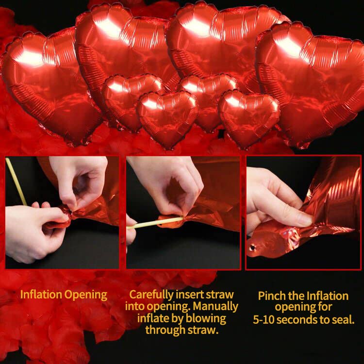 Romantic Candlelight Kit for Lovers, 2000 Rose Petals, 24/48 Warm White Heart LED Candles,5 Aluminium Foil Balloons, 10 Latex Balloons etc.