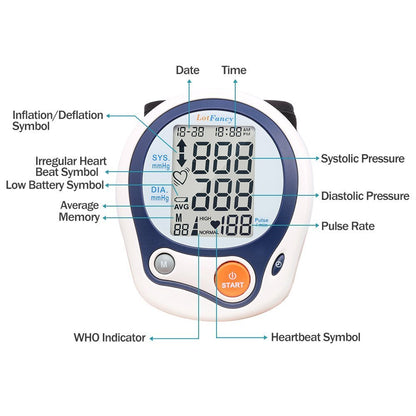 LotFancy Wrist Blood Pressure Monitor, Wrist BP Cuff (5”-8”), 60 Reading Memory, Automatic Digital Blood Pressure Machine, Home BP Gauge for Irregular Heartbeat Detection PMT