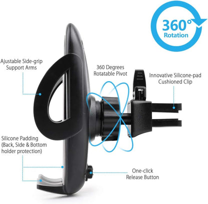LotFancy Air Vent Car Phone Mount, Universal Cell Phone Holder with 360°Rotation, Mobile Phone Car Mount Cradle with One Touch Design Compatible with Phone 11 Pro Max/XR/XS Max/XS/X/8/8 Plus/7
