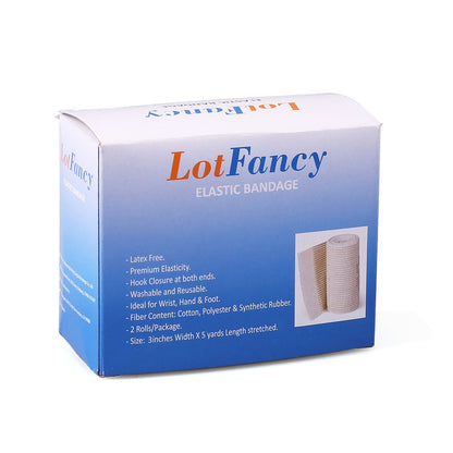 Cotton Elastic Bandage Compression Wrap with Hook-and-Loop Closure on Both Ends by LotFancy, 3 inch by 5 Yards, Pack of 2