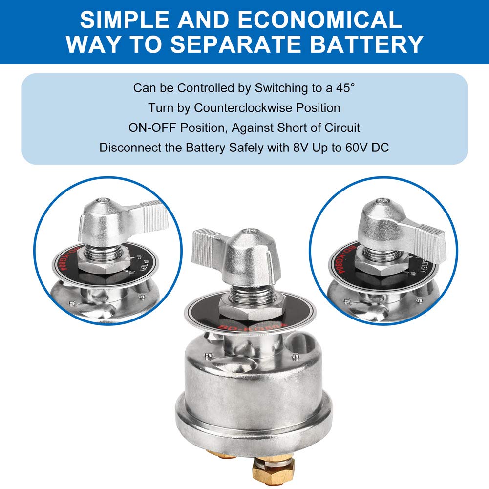 LotFancy High Current Battery Disconnect Switch, 12V-48V Battery Isolator Switch with Copper Contacts, Battery Cut/Shut-Off Switch for RV Marine Boat ATV Car Auto Truck, with Face Plate