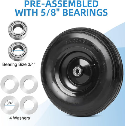 LotFancy Wheelbarrow Wheels and Tires, Replacement for Wheel Barrel Lawn Cart Garden Wagon