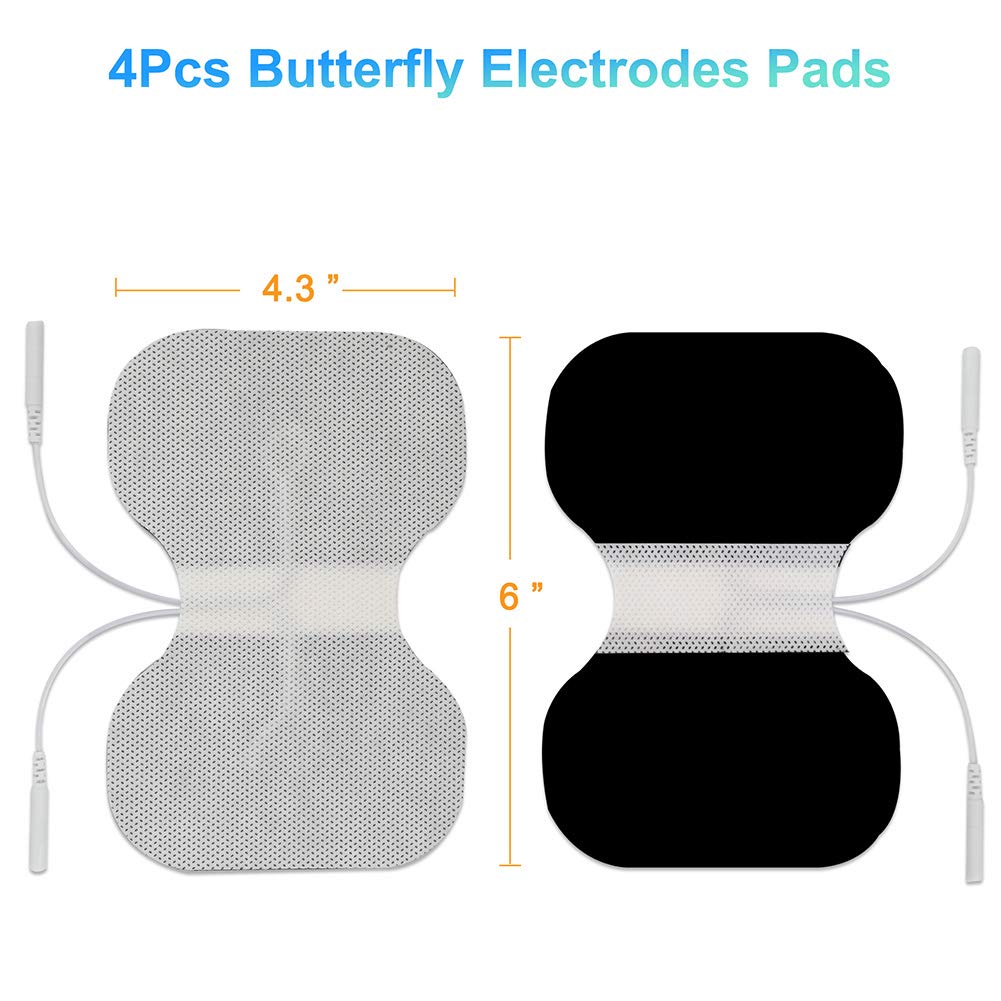 LotFancy TENS Unit Replacement Pads, 4PCS 4.3” x 6” Adhesive Electrode Pads for Electrotherapy, EMS Muscle Stimulation Machine, Butterfly Shape