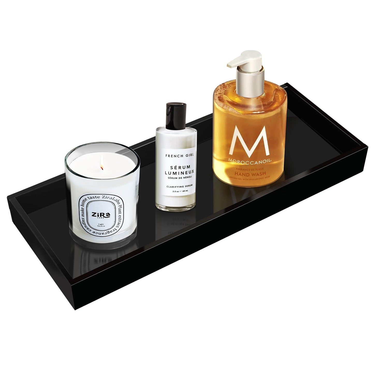 LotFancy Bathroom Vanity Tray, Acrylic Bathroom Trays for Counter, 11.3" x 4.4" x1.1" Black Organizer Tray for Perfume Candle Jewelry Trinket Accessories, Kitchen Sink Dresser Decor