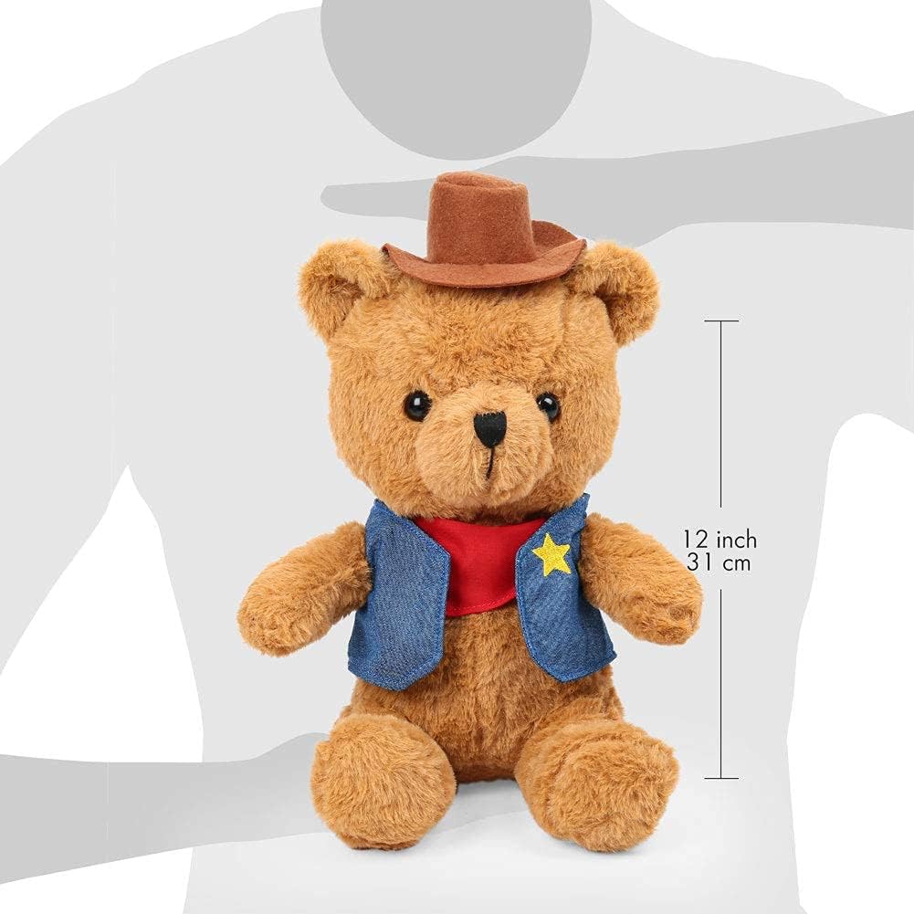 LotFancy 12'' Cowboys Teddy Bear Stuffed Animal, Soft Cuddly Bear Plush Toy with Reversible Vest, for Boys, Kids, Girls, Toddlers, on Birthdays, Christmas, Thanksgiving Day