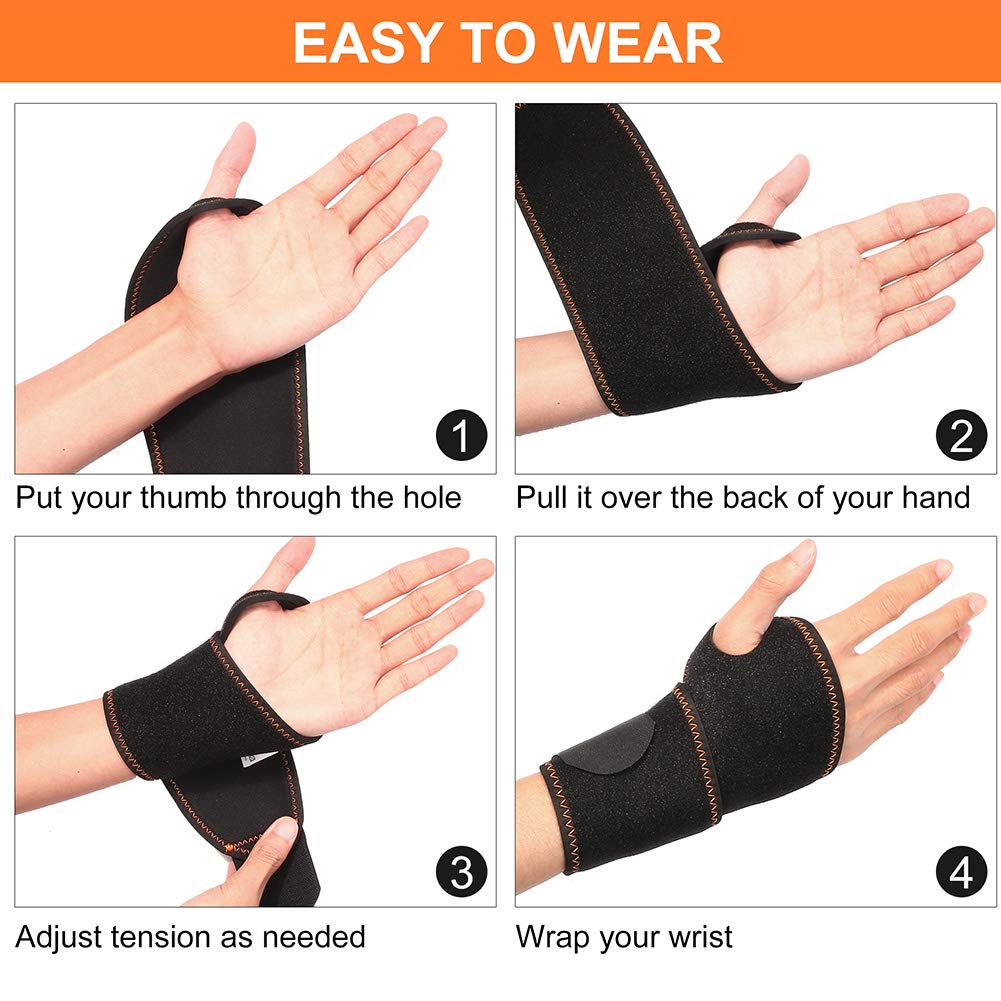 LotFancy 1 Pair Wrist Brace for Carpal Tunnel for Women Men, Wrist Support, Adjustable Wrap for Tendonitis, Arthritis, Sprained Wrist Pain Relief, Neoprene Wrist Stabilizer with Thumb Loop Design