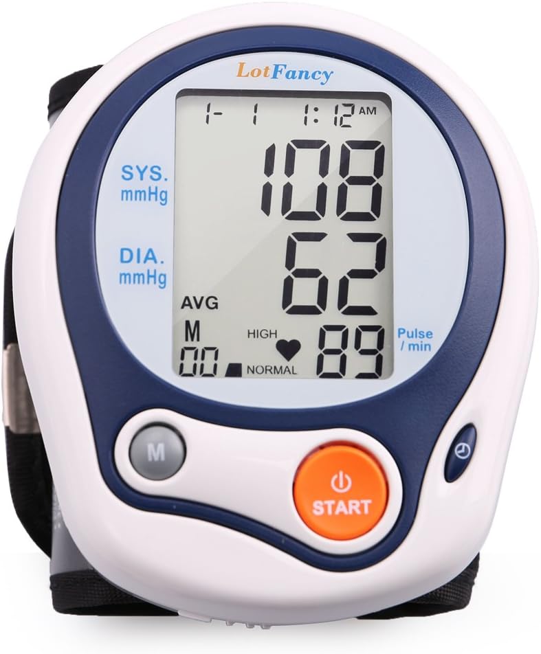 LotFancy Wrist Blood Pressure Monitor, Wrist BP Cuff (5”-8”), 60 Reading Memory, Automatic Digital Blood Pressure Machine, Home BP Gauge for Irregular Heartbeat Detection PMT