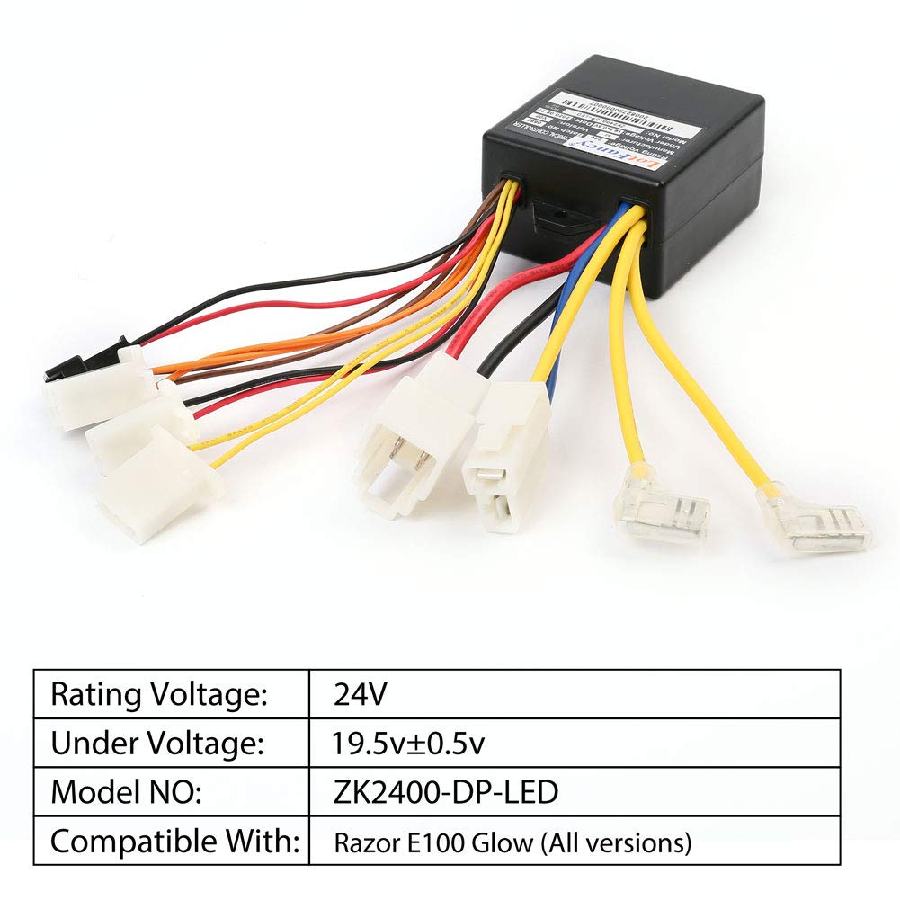 LotFancy 24V Controller for Razor E100 Glow (All Versions), 9 Connectors, Model Number: ZK2400-DP-LED