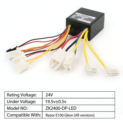 LotFancy 24V Controller for Razor E100 Glow (All Versions), 9 Connectors, Model Number: ZK2400-DP-LED