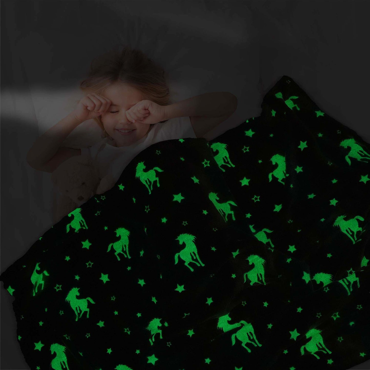 LotFancy Glow in The Dark Blanket, Unicorns Gifts for Girls Boys, Soft Luminous Kids Blankets for Birthday, 60 x 50in