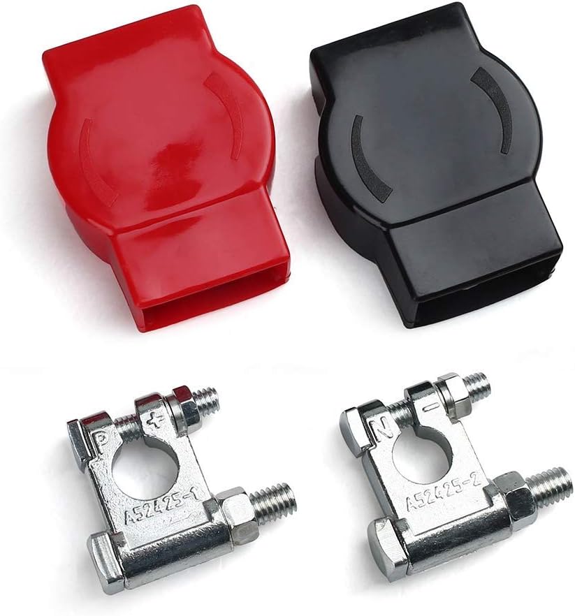 LotFancy Military Spec Battery Terminal Top Post Set, for Marine Vessels Cars Boats RVs, 1 Pair each with Cover (Positive & Negative)
