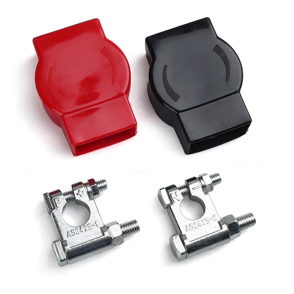 LotFancy Military Spec Battery Terminal Top Post Set, for Marine Vessels Cars Boats RVs, 1 Pair each with Cover (Positive & Negative)