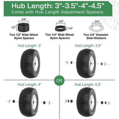 LotFancy 13x5.00-6 Flat Free Tire and Wheel, 3/4" & 5/8” Bushing,13 inch No-Flat Solid Tire for Tractor Lawn Mower,3"-4.5" Centered Hub