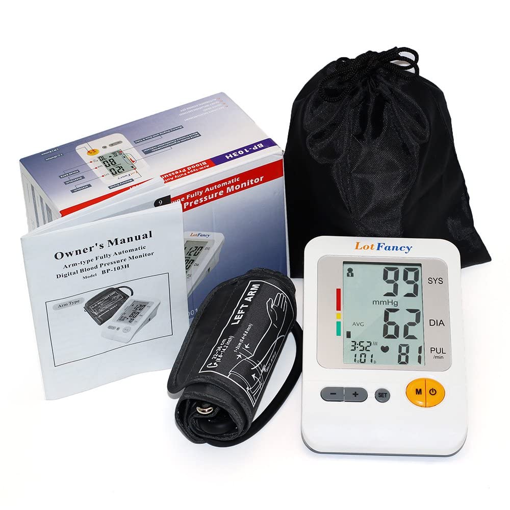 LotFancy Blood Pressure Monitor, Automatic Upper Arm BP Cuff 8.7-14.2” Machine Kit, Accurate Digital BP Gauge, Portable Home Heartbeat Meter, 4 User, 120 Readings Memory, Large LCD Display