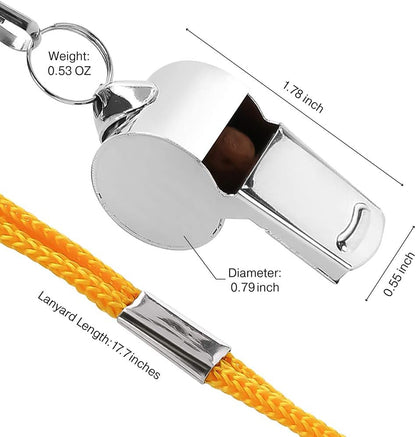 LotFancy Metal Whistles with Lanyard, 7 Pack Stainless Steel Referee Whistles for Coaches and Lifeguards, Loud and Crisp Sound, Bulk for Emergency, Survival, School Sports, Training, Self-Defense