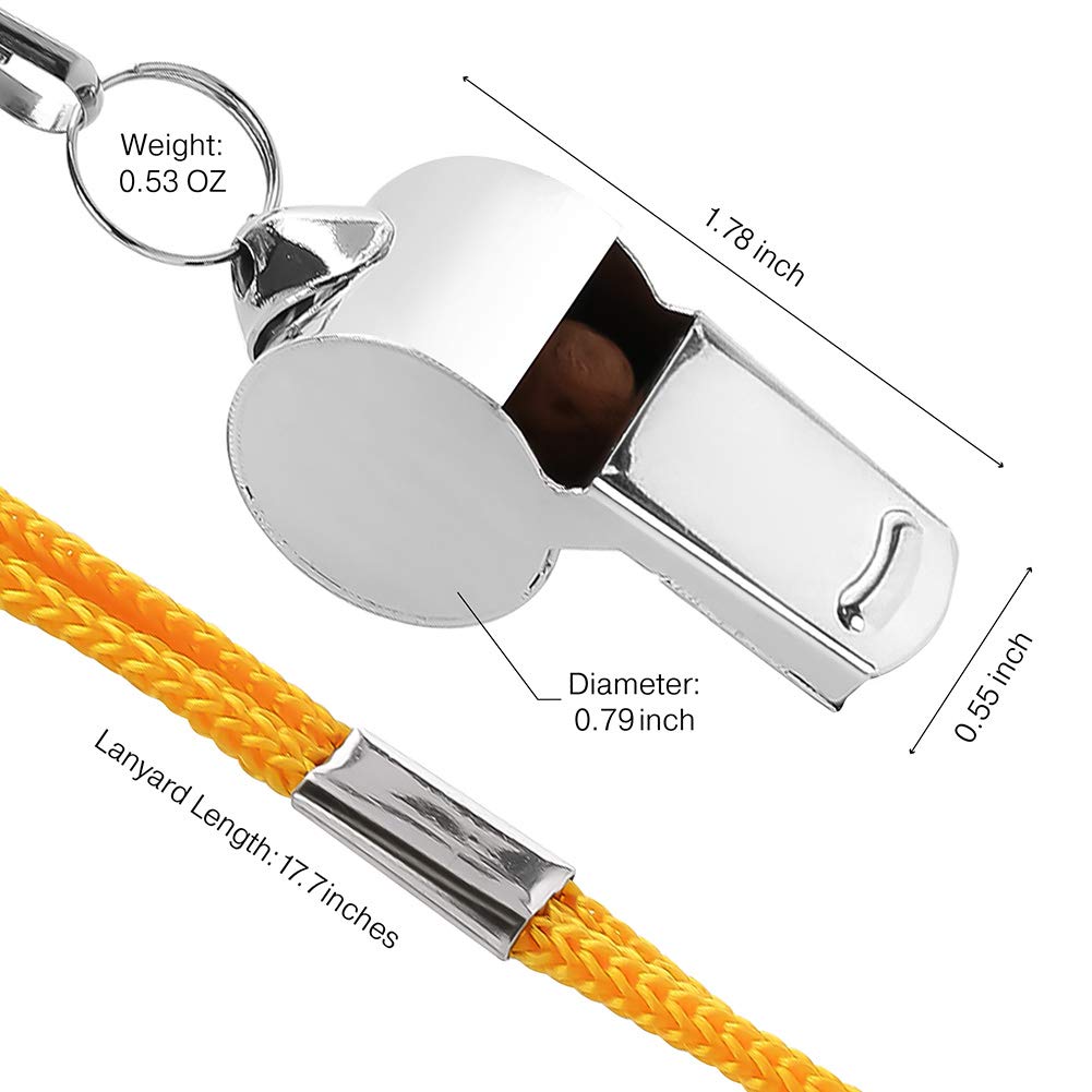 LotFancy Metal Whistles with Lanyard, 7 Pack Stainless Steel Referee Whistles for Coaches and Lifeguards, Loud and Crisp Sound, Bulk for Emergency, Survival, School Sports, Training, Self-Defense
