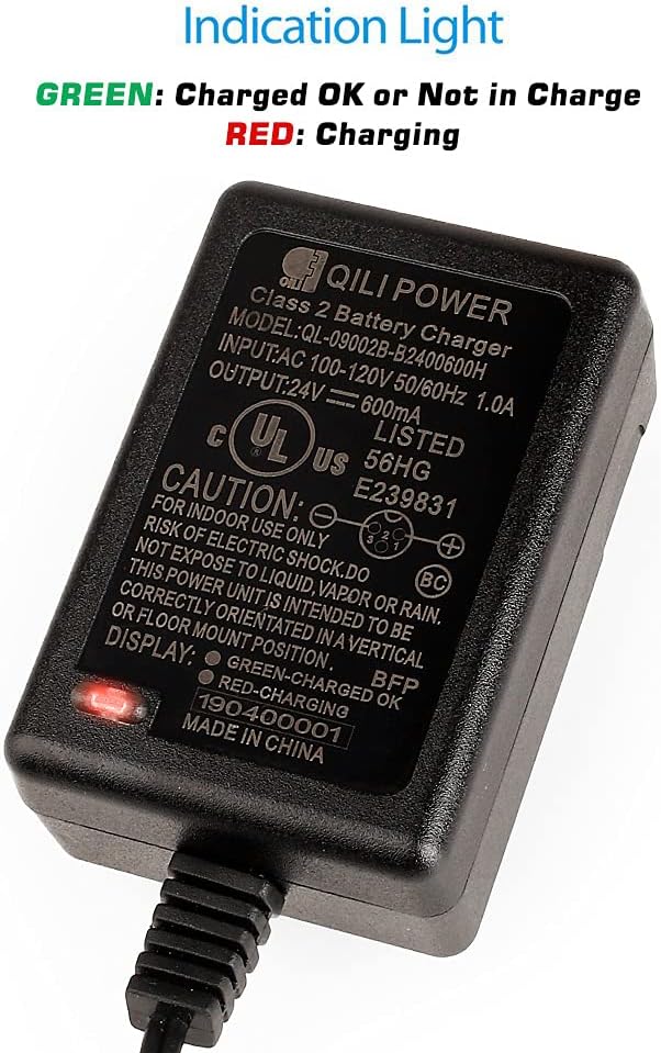 LotFancy 24V 0.6A Scooter Battery Charger for Razor E150, E100, E125, E200, E225, E300, Black