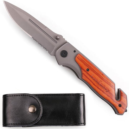 LotFancy Tactical Folding Pocket Knife with Clip Outdoor Portable Survival Knife for Rescue Hunting, Partially Serrated Blade, 5 Inch Closed