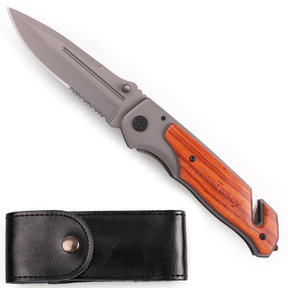 LotFancy Tactical Folding Pocket Knife with Clip Outdoor Portable Survival Knife for Rescue Hunting, Partially Serrated Blade, 5 Inch Closed