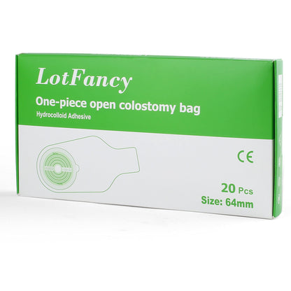 LotFancy Colostomy Bags, 20 Pcs One Piece Drainable Pouches with Hook and Loop Closure for Ileostomy Stoma Care, Cut-to-Fit(Max 64mm), Ostomy Supplies