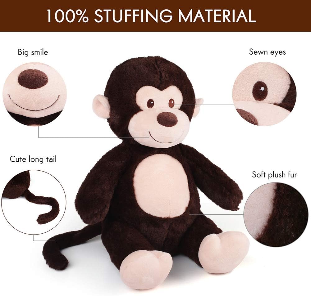 LotFancy Monkey Stuffed Animal, Soft Cuddly Stuffed Monkey, Cute Stuffed Animal Plush Toy for Kids, Great Birthday Christmas Thanksgiving Gift for Toddlers Newborn Registry or Baby Shower