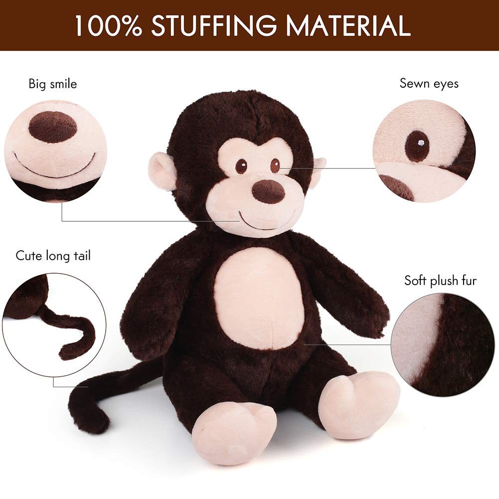 LotFancy Monkey Stuffed Animal, Soft Cuddly Stuffed Monkey, Cute Stuffed Animal Plush Toy for Kids, Great Birthday Christmas Thanksgiving Gift for Toddlers Newborn Registry or Baby Shower